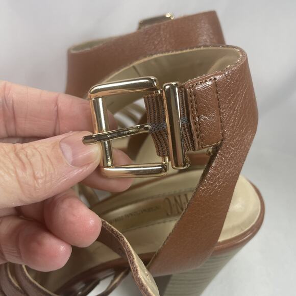 Women’s Brown Leather Open Toe Heels Pump Sz. 7 1/2 INC International Concepts - Picture 13 of 13